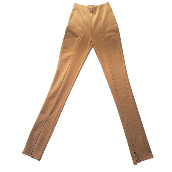 Zara Pants Women XS Brown High Rise Slim Fit Dress Slit Hem Trousers - Picture 1 of 10